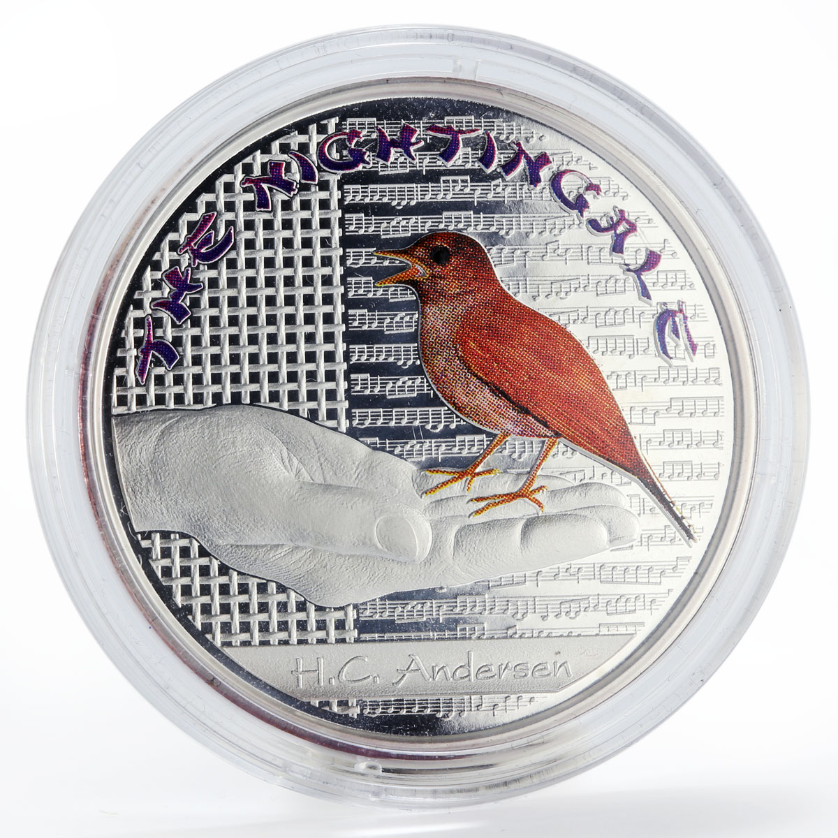 Fiji 1 dollar Andersen tales The Nightingale colored silver coin 2010