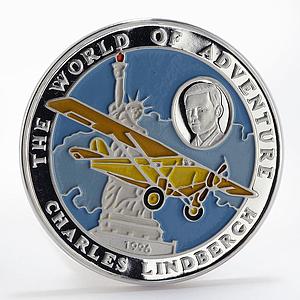 Afghanistan 500 afghanis Charles Lindbergh piedfort colored silver coin 1996