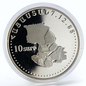 Armenia 10 drams 10th anniversary of the earthquake proof silver coin 1998