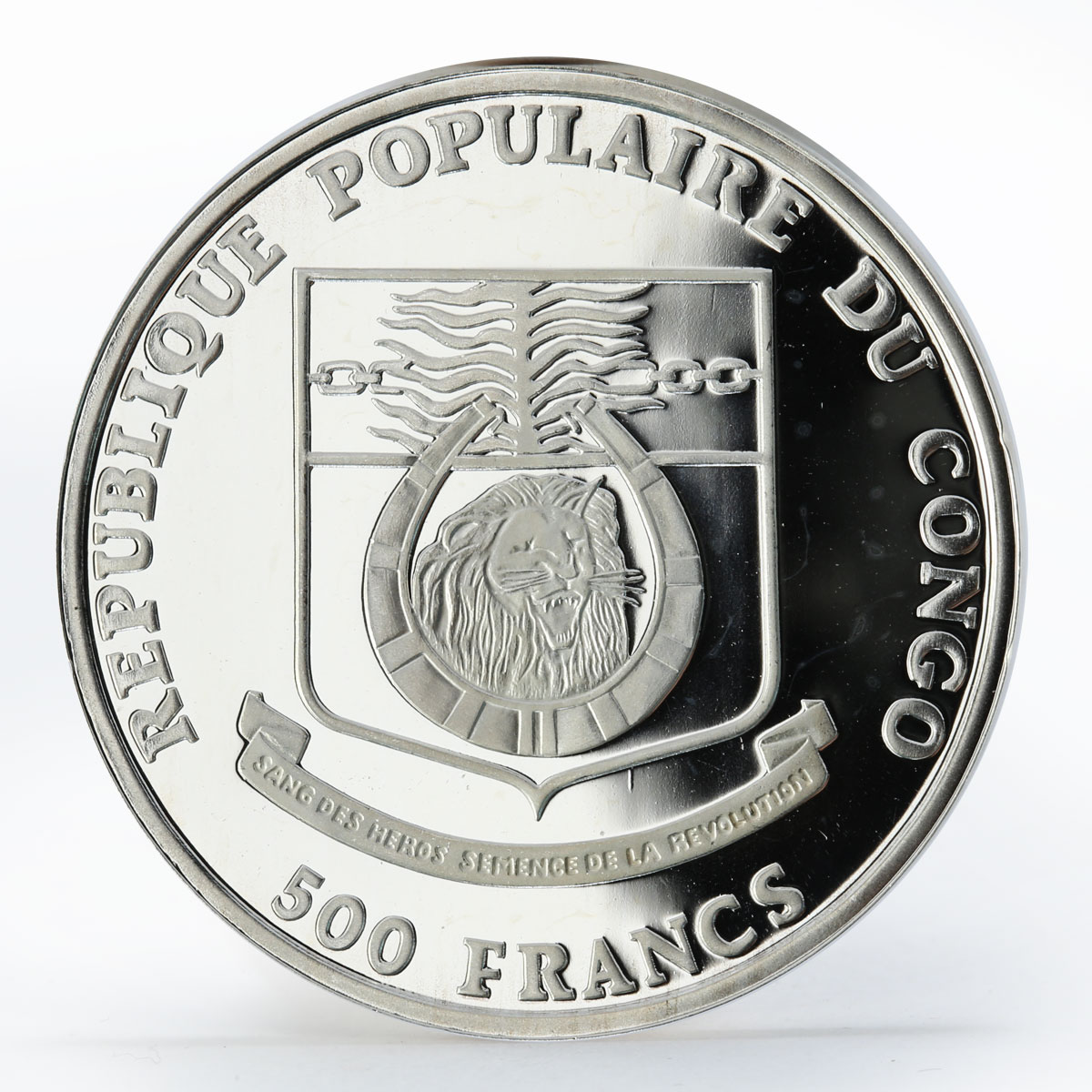 Congo 500 francs Ship Navire Ancien proof silver coin 1991