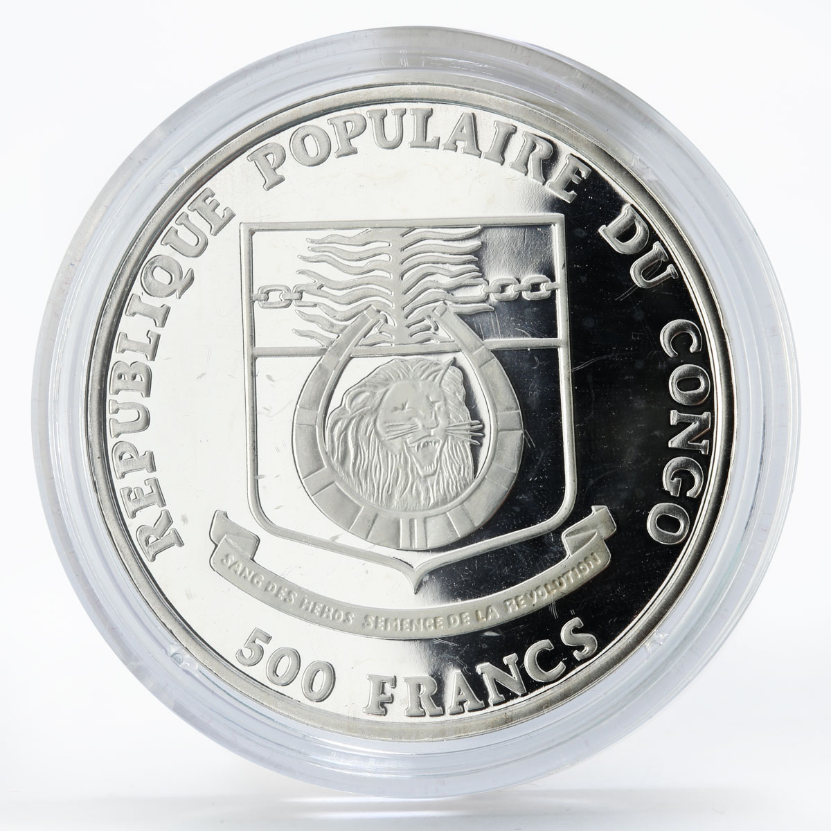 Congo 500 francs Ship Navire Ancien proof silver coin 1991