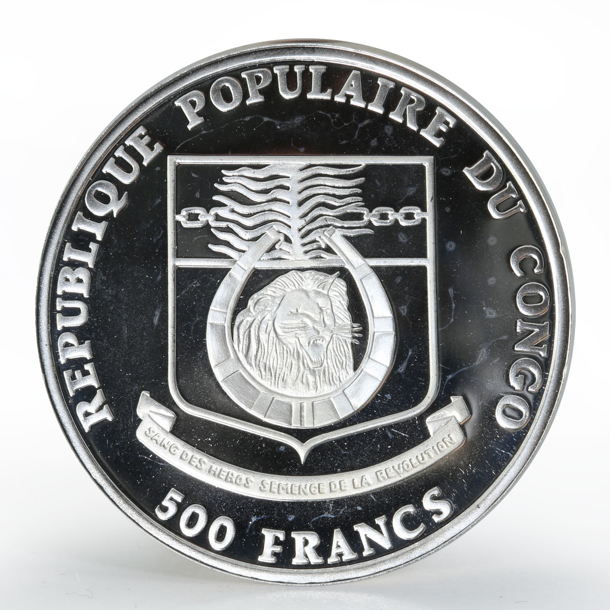 Congo 500 francs Ship Navire Ancien proof silver coin 1991