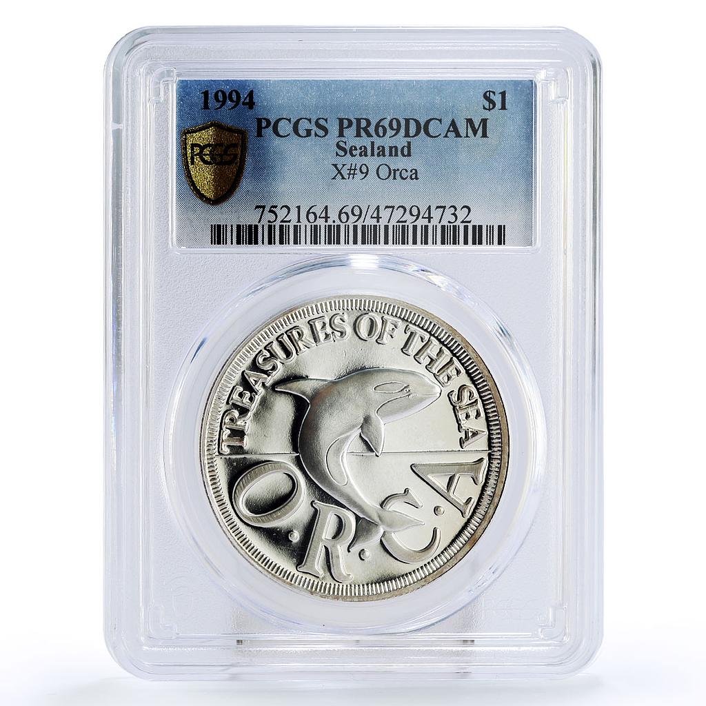 Sealand 1 dollar ORCA Whale Fauna PR69 PCGS silver coin 1994