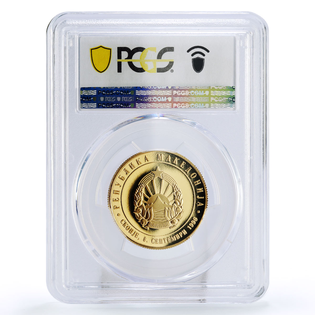 Macedonia 1 denar United Nations UN Membership Birds PR69 PCGS gold coin 1996