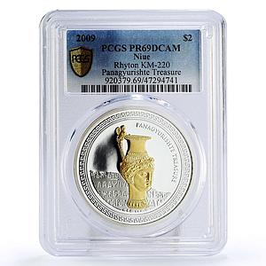 Niue 2 dollars Treasrures Rhyton Vessel Ram Head PR69 PCGS silver coin 2009
