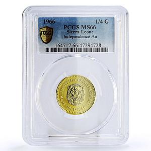 Sierra Leone 1/4 golde 5 Years Independence Lion Head MS66 PCGS gold coin 1966