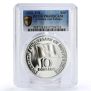 Trinidad and Tobago 10 $ Independence National Flag PR69 PCGS silver coin 1982