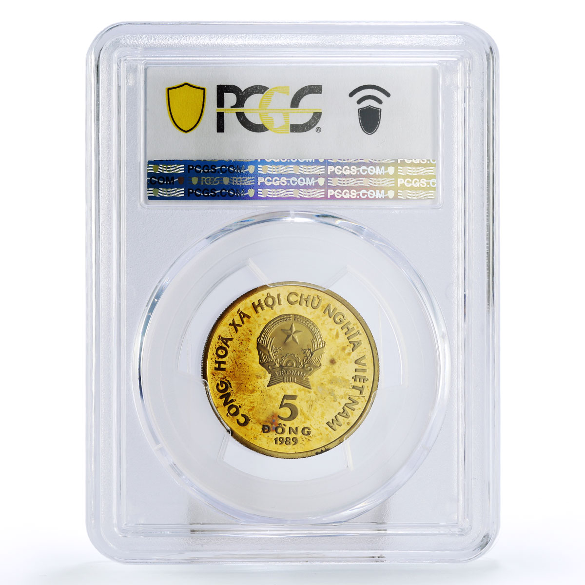 Vietnam 5 dong Mythological Bird Phoenix Animals Fauna PR66 PCGS brass coin 1989