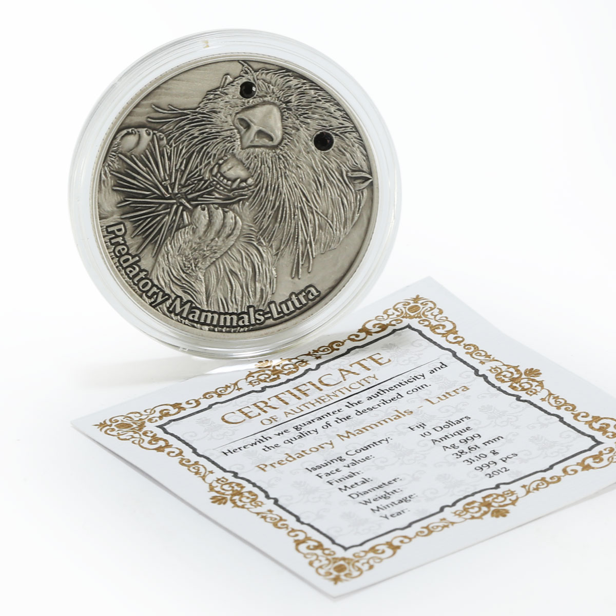 Fiji 10 dollars Predatory Mammals - Lutra silver coin 2012