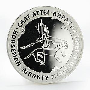 Kazakhstan 500 tenge Petroglyphs Horseman proof silver coin 2005