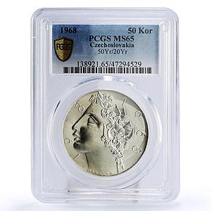 Czechoslovakia 50 korun 50th Jubilee of Independence MS65 PCGS silver coin 1968