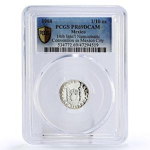 Mexico 1/10 onza Numismatic Convention Pillar Dollar PR69 PCGS silver coin 1988