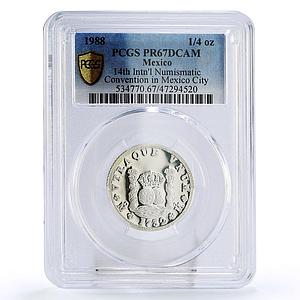 Mexico 1/4 onza Numismatic Convention Pillar Dollar PR67 PCGS silver coin 1988