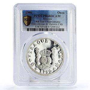 Mexico 1 onza Numismatic Convention Pillar Dollar PR68 PCGS silver coin 1988