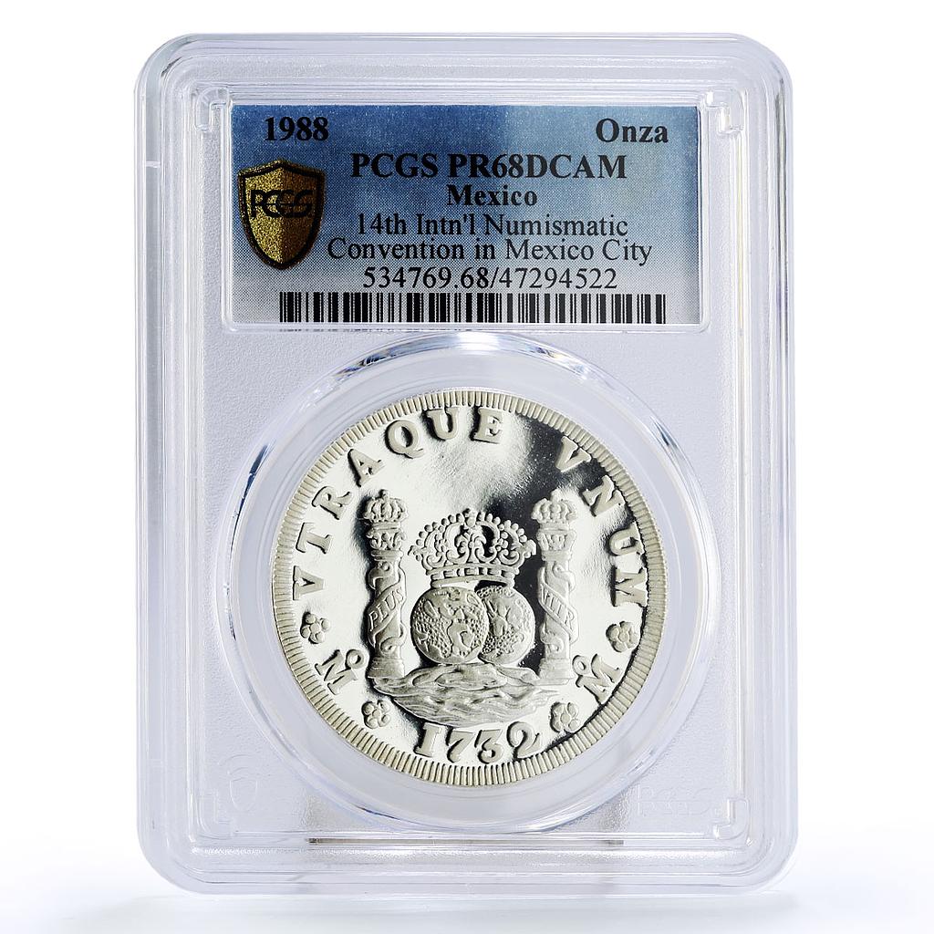 Mexico 1 onza Numismatic Convention Pillar Dollar PR68 PCGS silver coin 1988