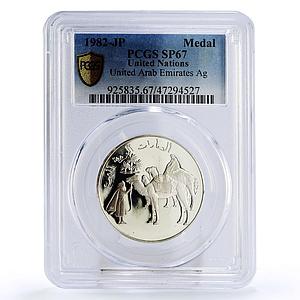 United Arab Emirates United Nations UN Camels Fauna SP67 PCGS silver medal 1982