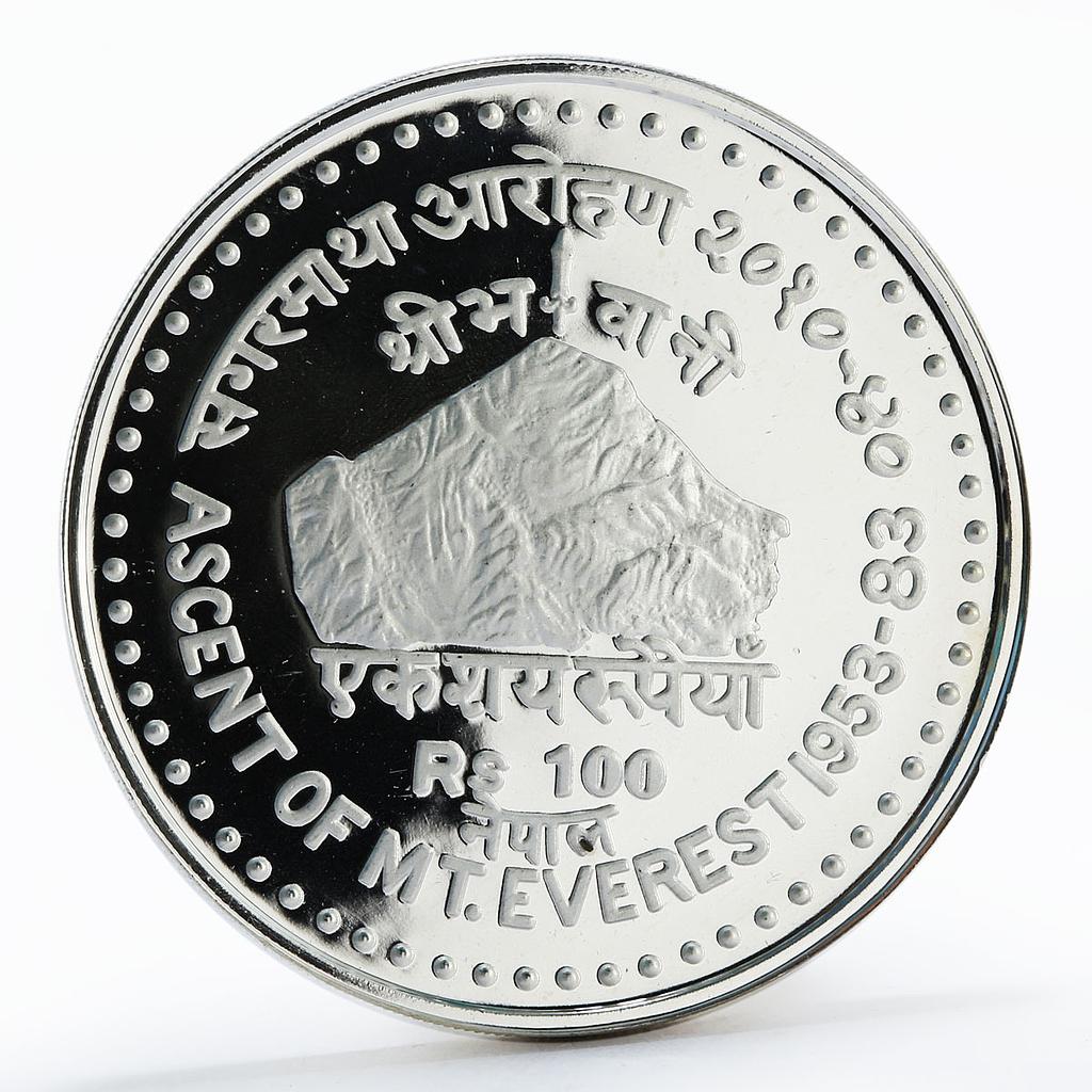 Nepal 100 rupees 30th Anniversary First Ascent of Everest proof silver coin 1983