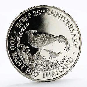 Thailand 200 baht World Wildlife Fund 25 Anniversary Pheasant silver coin 1987