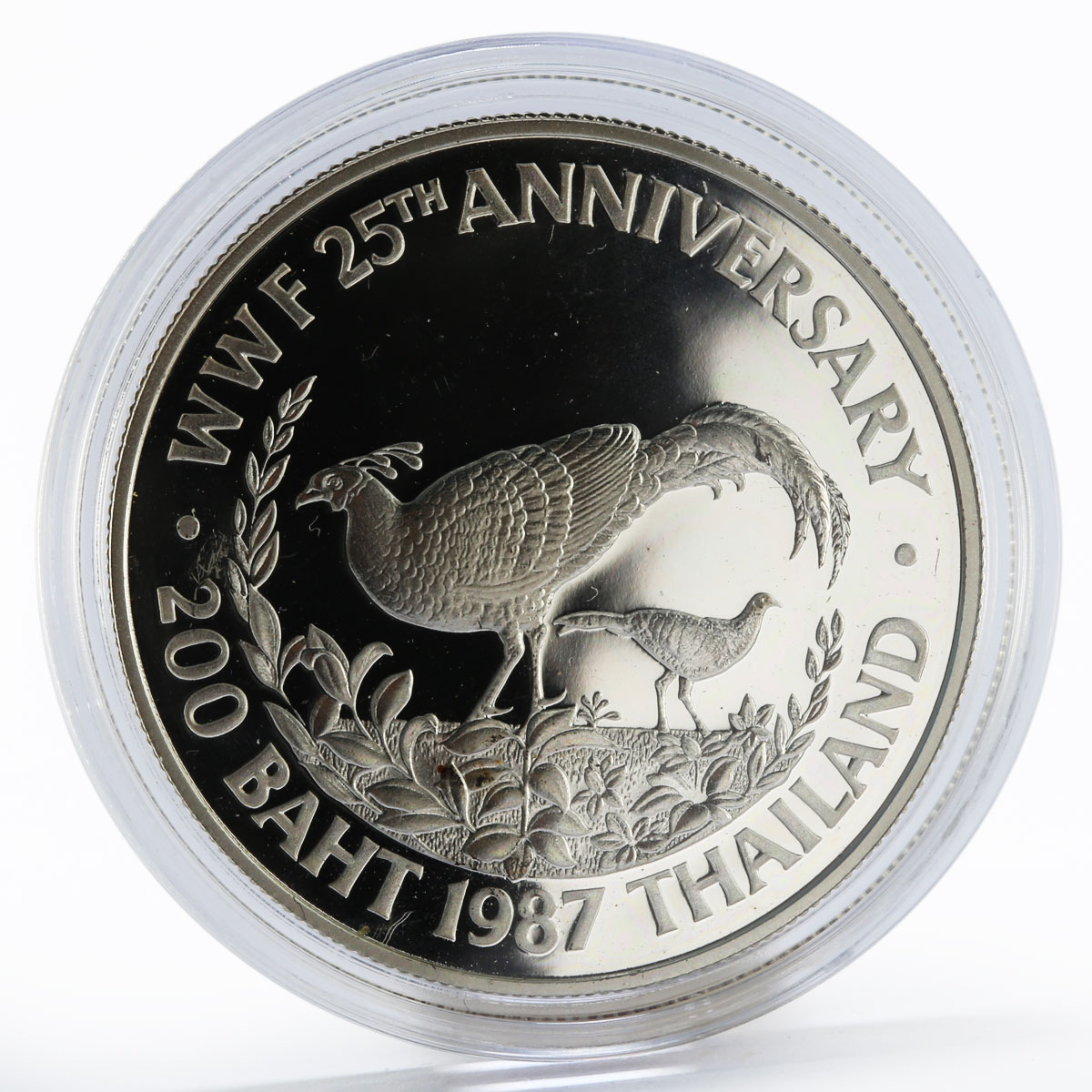 Thailand 200 baht World Wildlife Fund 25th Anniversary Pheasant proof 1987