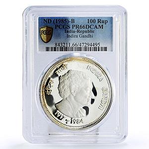 India 100 rupees Indira Gandhi Politics PR66 PCGS silver coin 1985