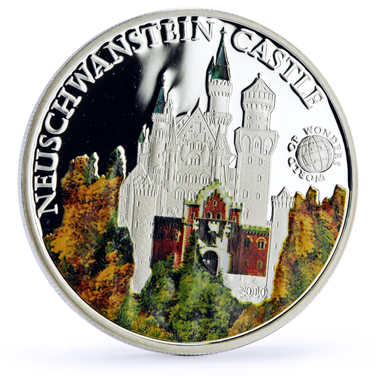 Palau 5 dollars World of Wonders Neuschwanstein Castle Architecture Ag coin 2010