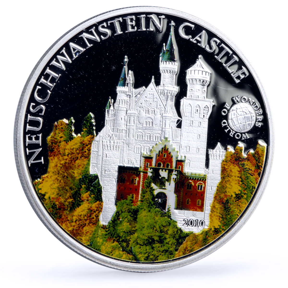 Palau 5 dollars World of Wonders Neuschwanstein Castle Architecture Ag coin 2010