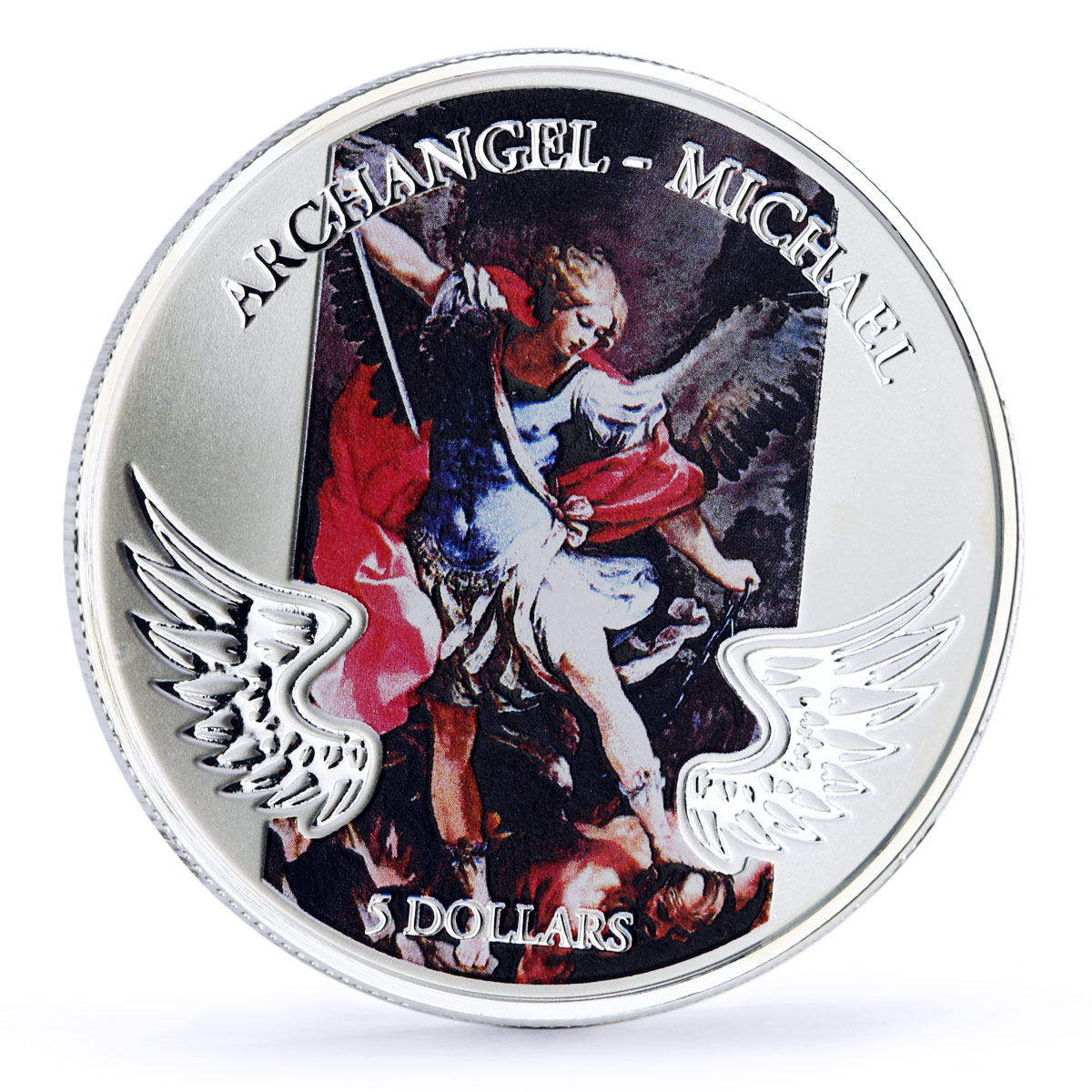 Solomon Islands 5 dollars Archangel Michael colored proof silver coin 2011