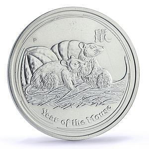 Australia 8 dollars Lunar Calendar series II Year of Mouse 5 oz silver coin 2008