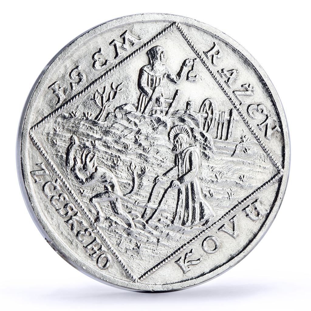 Czechoslovakia 10th Anniversary of Republic St Prokop silver medal coin 1928