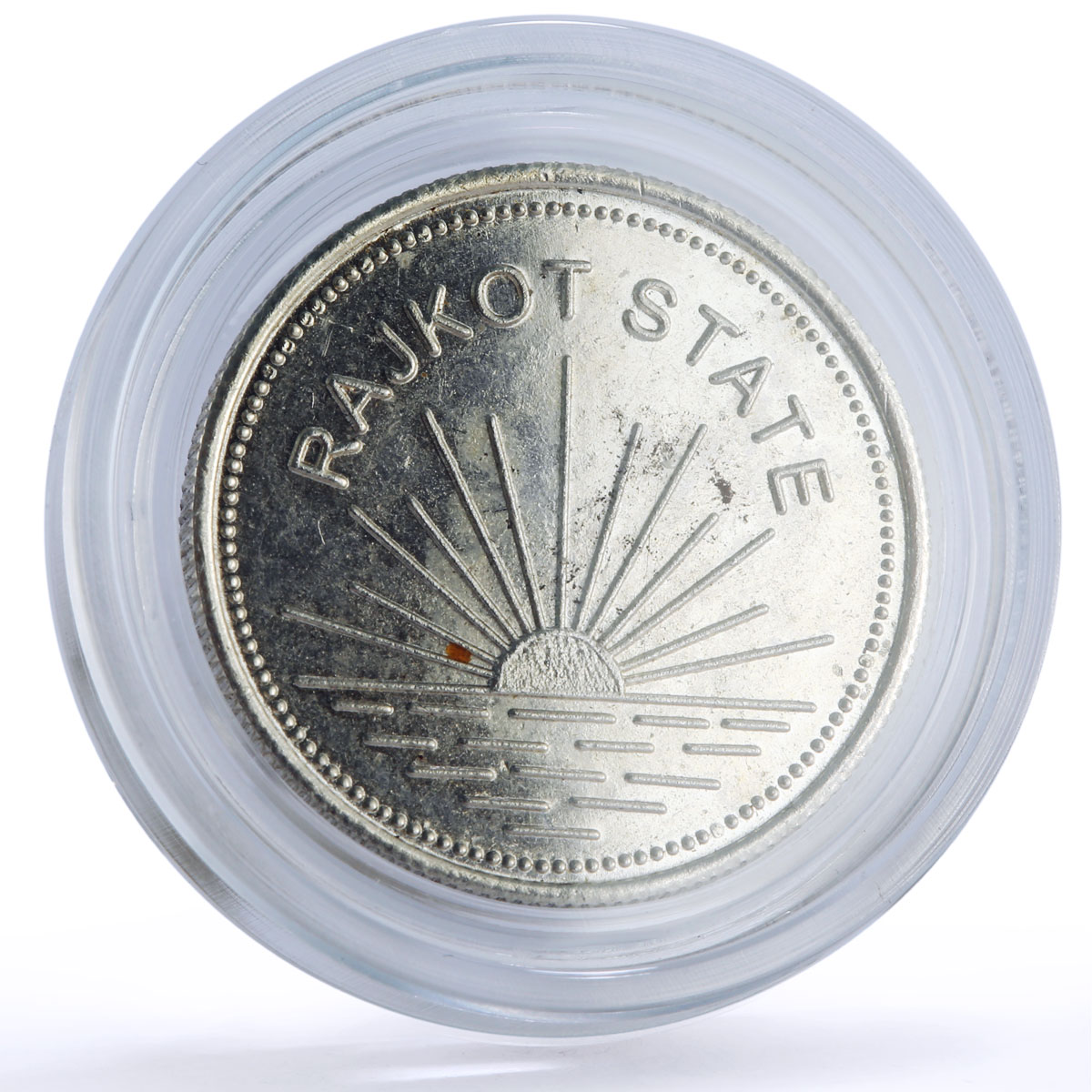 India Rajkot 1 mohur Dharmendra Singhji Restrike Deer Sun X#1a silver coin 1945