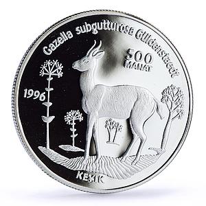 Turkmenistan 500 manat Red Book Wildlife Asian Gazelle Fauna silver coin 1996