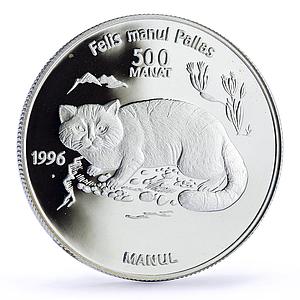 Turkmenistan 500 manat Red Book Wildlife Manul Cat Fauna silver coin 1996