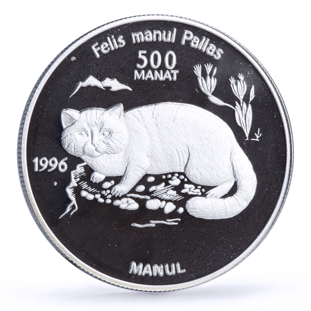Turkmenistan 500 manat Red Book Wildlife Manul Cat Fauna silver coin 1996