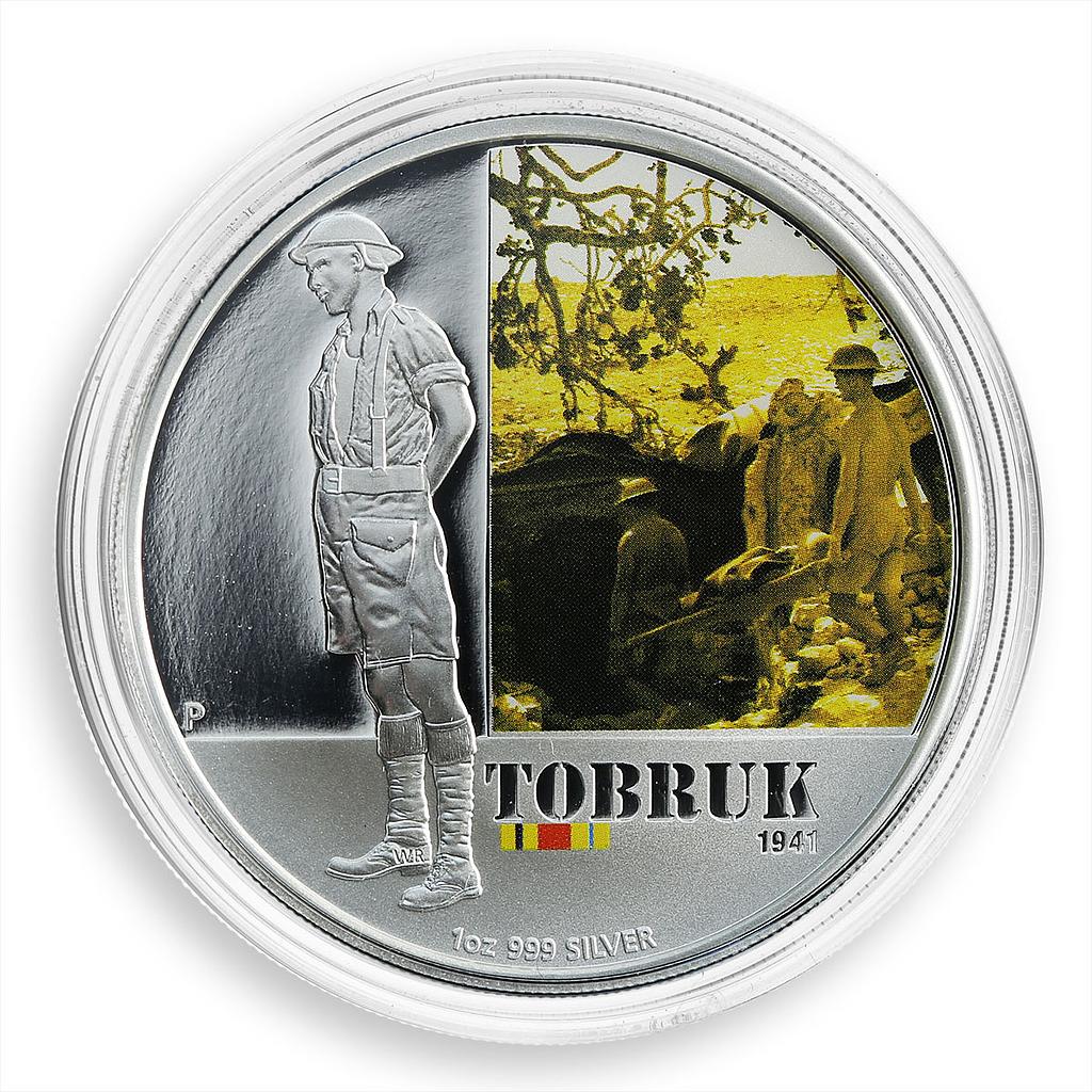 Australia 1 dollar Famous Battles Tobruk 1941 coloured proof  silver coin 2011