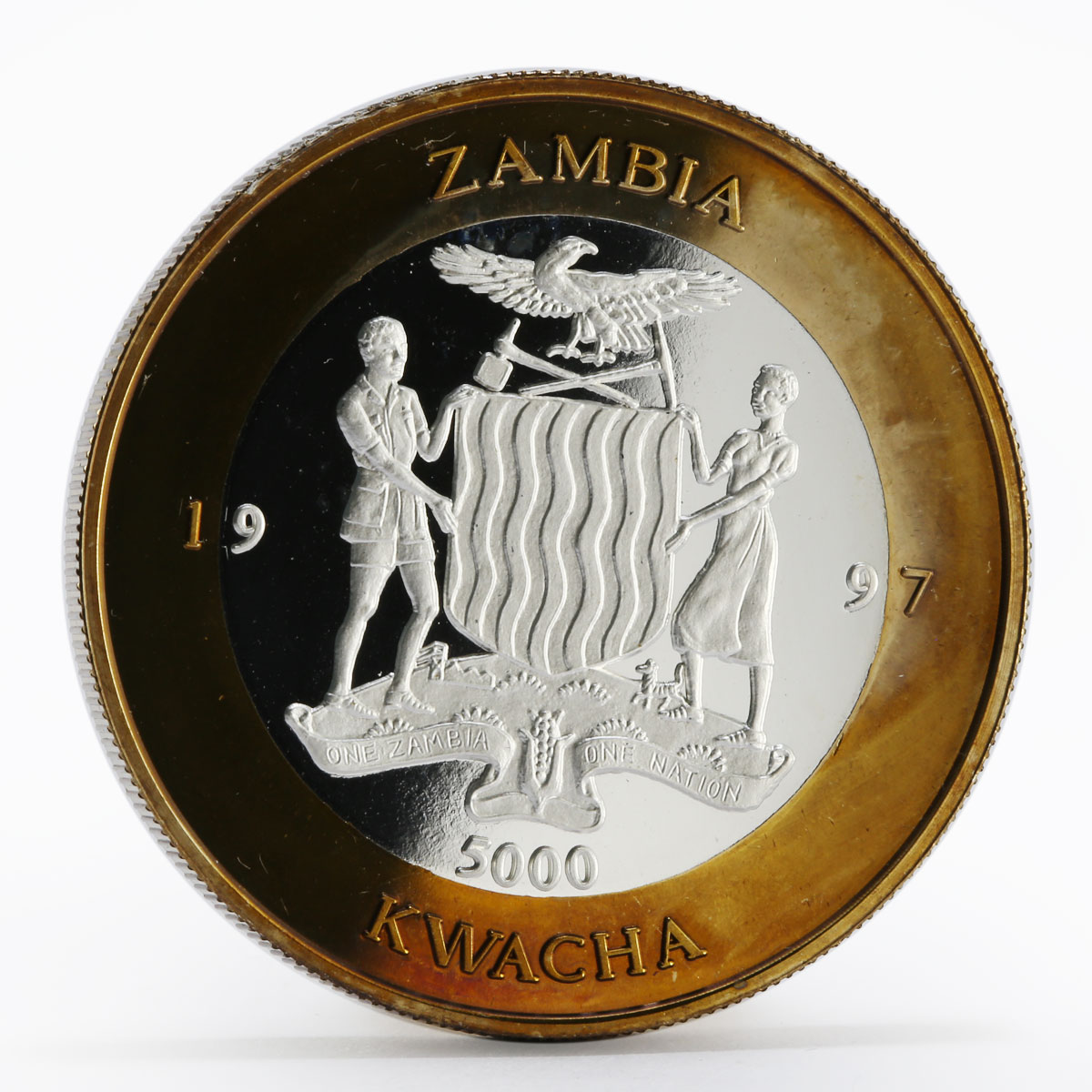 Zambia 5000 kwacha Chinese General Wang Shushengi bimetalic coin 1997