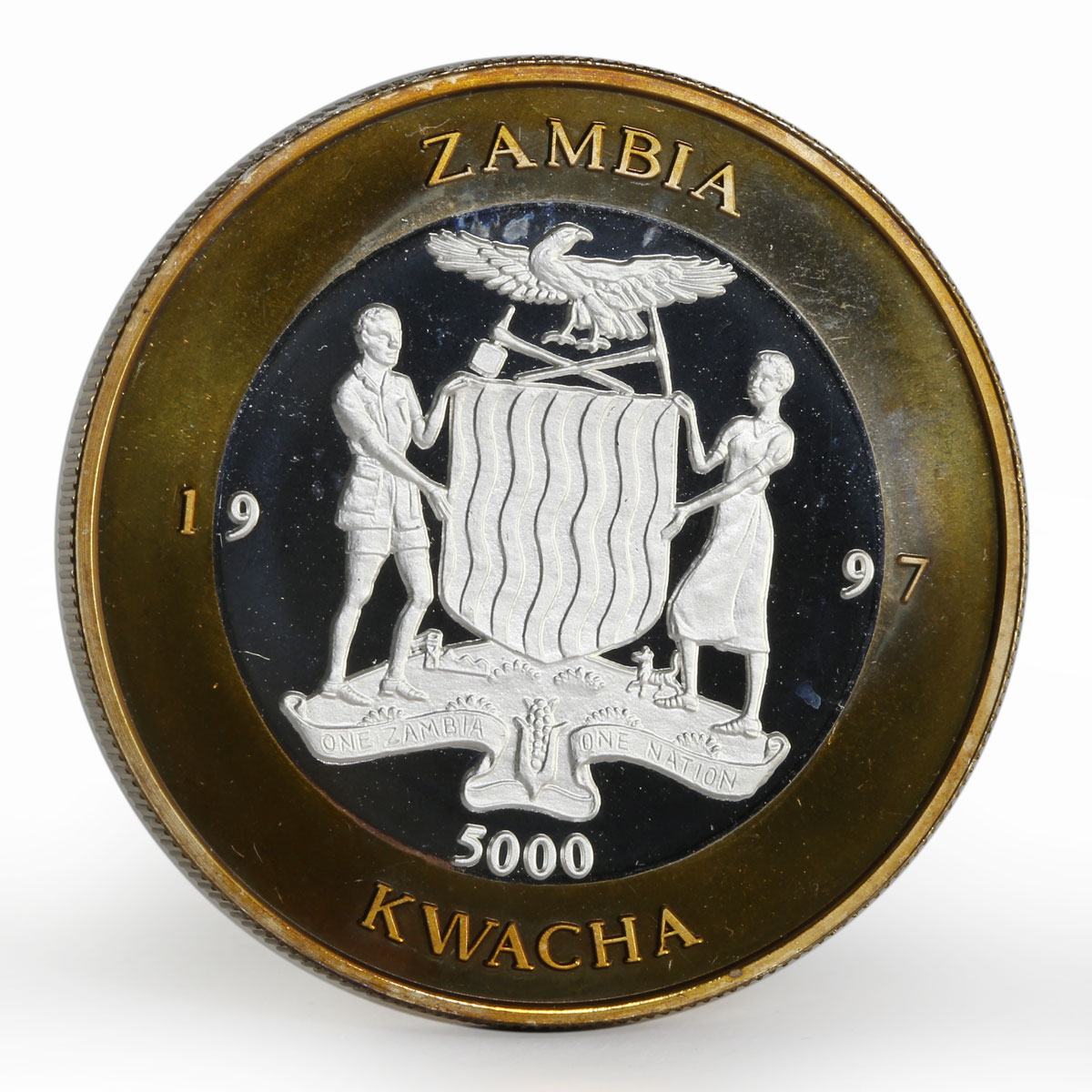 Zambia 5000 kwacha Chinese General Wang Shushengi bimetalic coin 1997