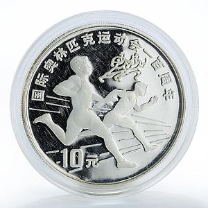 China 10 yuans Olympics games Runners Seoul sport silver proof coin 1993