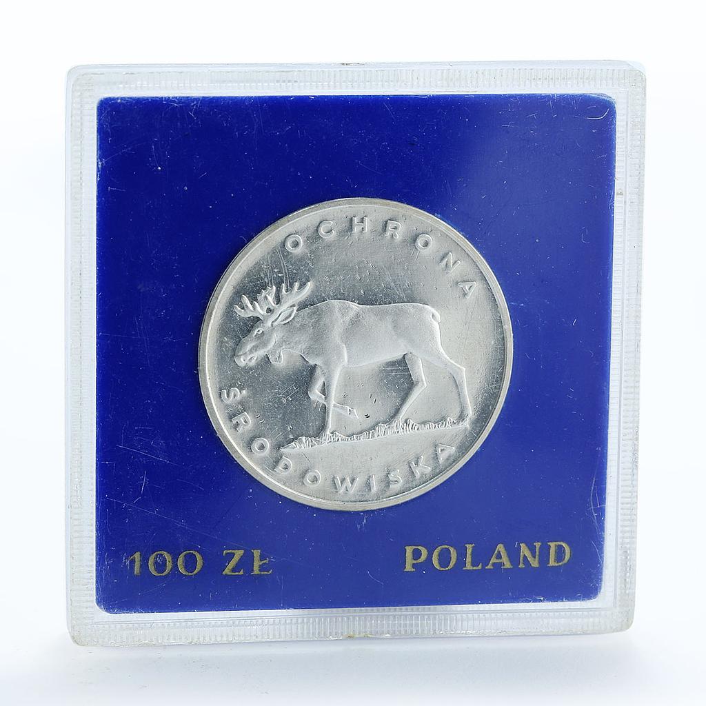 Poland 100 zlotych Protection of environment Elk silver coin 1978