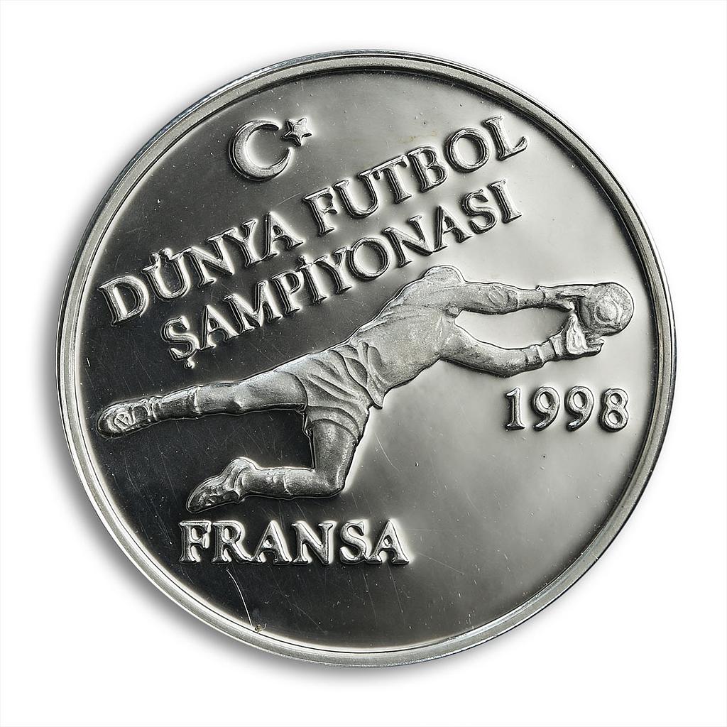 Turkey 750000 lires FIFA World Cup in France 1998 football silver  coin 1996