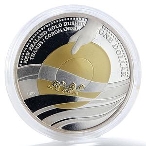 New Zealand 1 dollar Gold Rushes proof gilded silver coin 2006