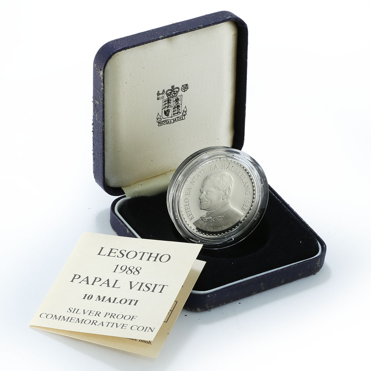 Lesotho 10 maloti Pope of Rome Faith Religion silver coin 1988