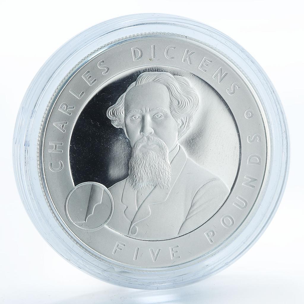 Alderney 5 Pounds Charles Dickens Literature proof silver coin 2006