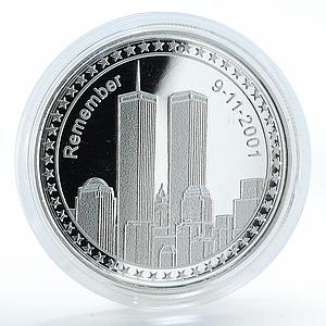 Congo 10 francs World Trade Center Remember 9-11-2001 proof silver coin 2006