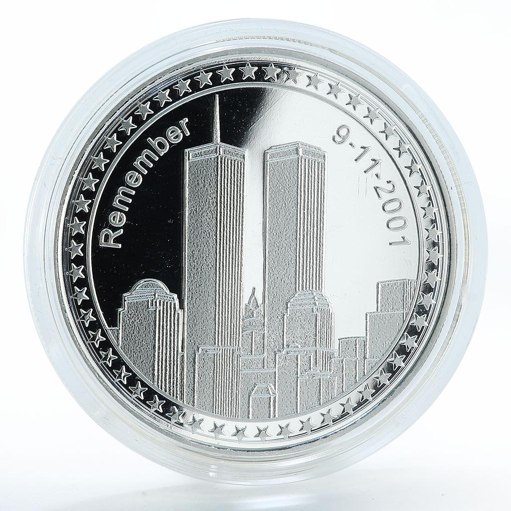 Congo 10 francs World Trade Center Remember 9-11-2001 proof silver coin 2006