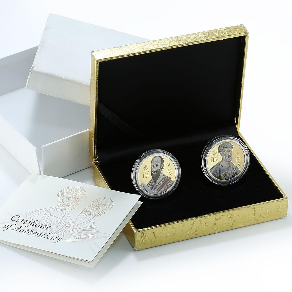 Niue 2 $ Set of 2 coins Holy Apostles Peter and Paul silver gilded coin 2010
