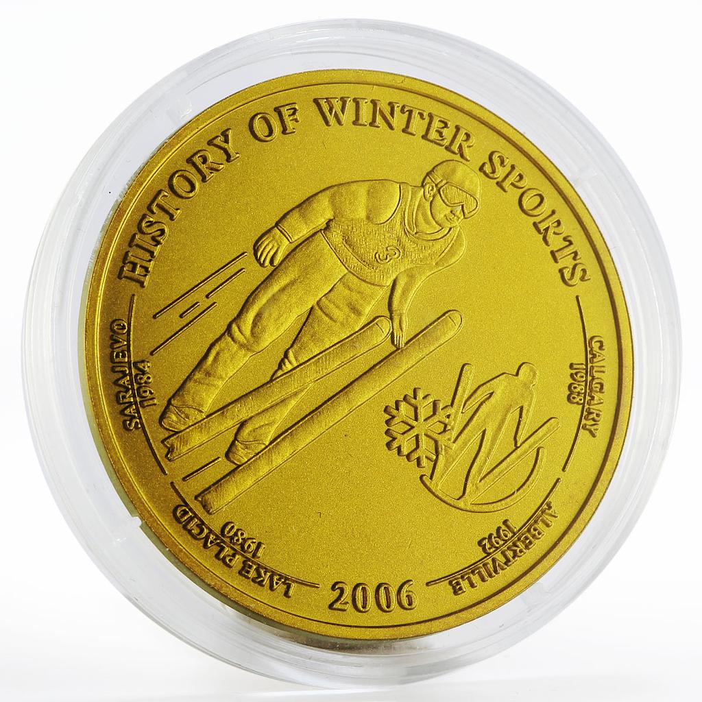 Liberia 5 dollars History of Winter Sports Ski Jumping  niobium coin 2006