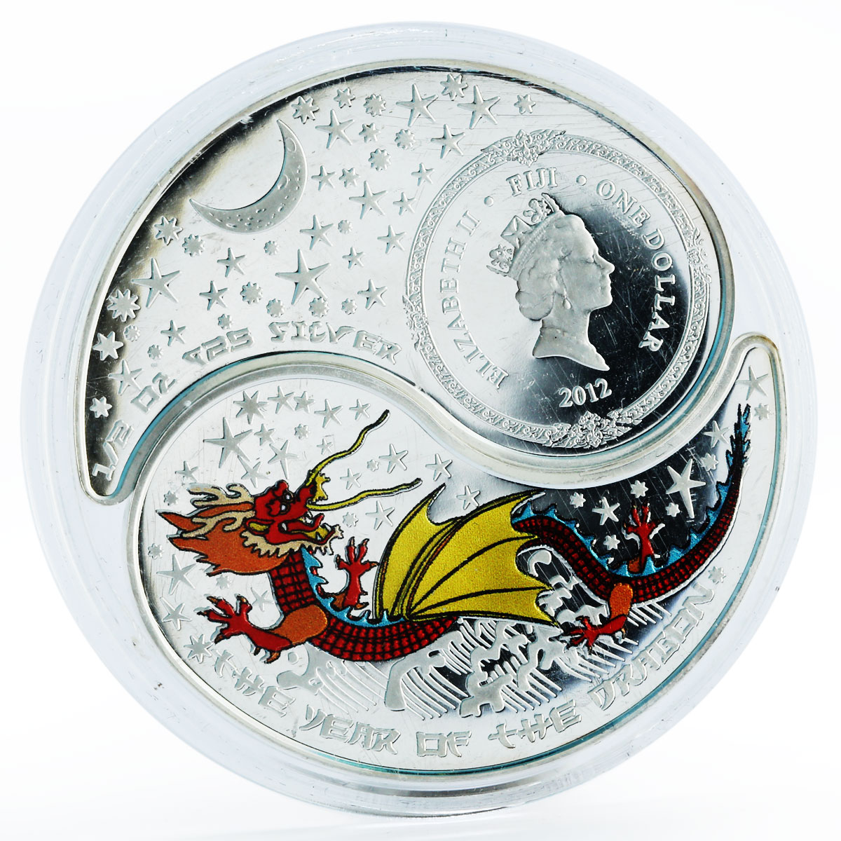 Fiji set 2 coins Year of the Dragon Ying Yang colored proof silver coin 2012