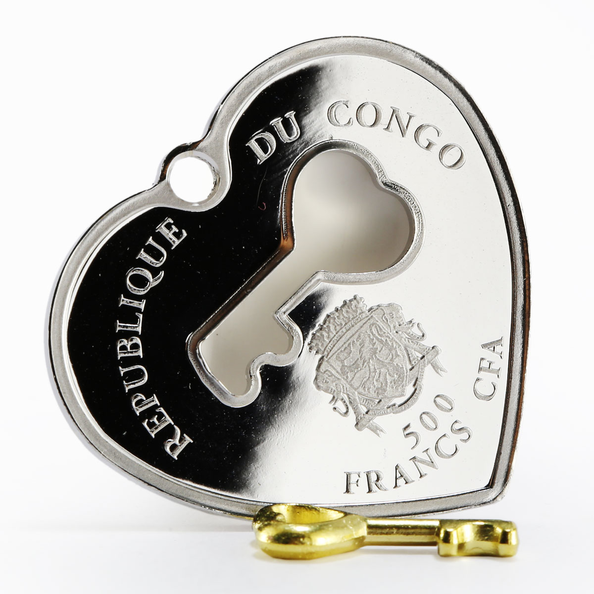 Congo 500 francs A Key to Your Heart colored proof silver coin 2017