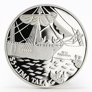 Tokelau 5 tala HMS Pandora Sailing Ship Boat proof silver coin 1993