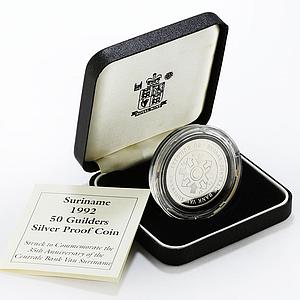 Suriname 50 guilders 35th Anniversary of Centrale Bank proof silver coin 1992